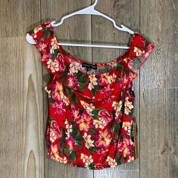 𝅺almost Famous Cap Sleeve Crop Top Sz L - Picture 1 of 3